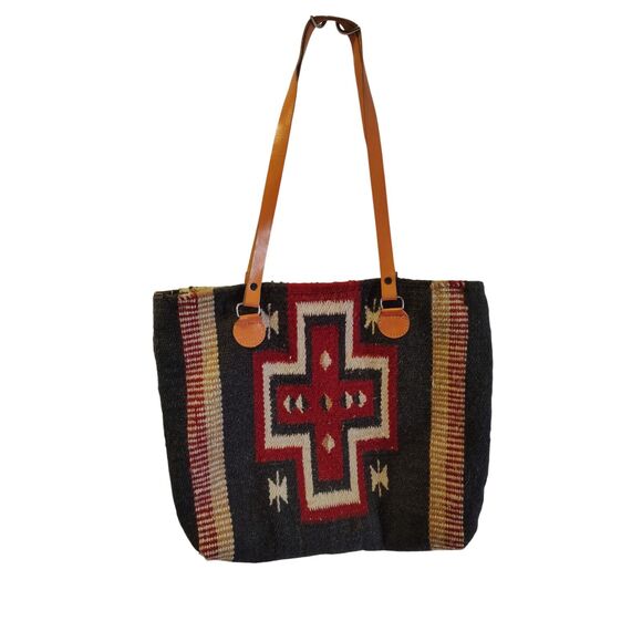 El Paso Saddleblanket Wool Large Boho Aztec Design Tote Bag